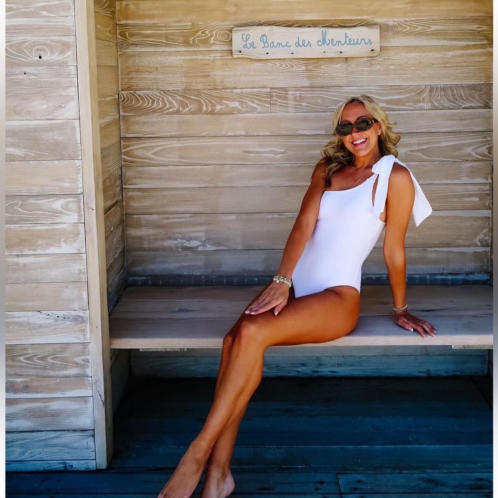 J. Crew Bow One Shoulder One Piece Swimsuit